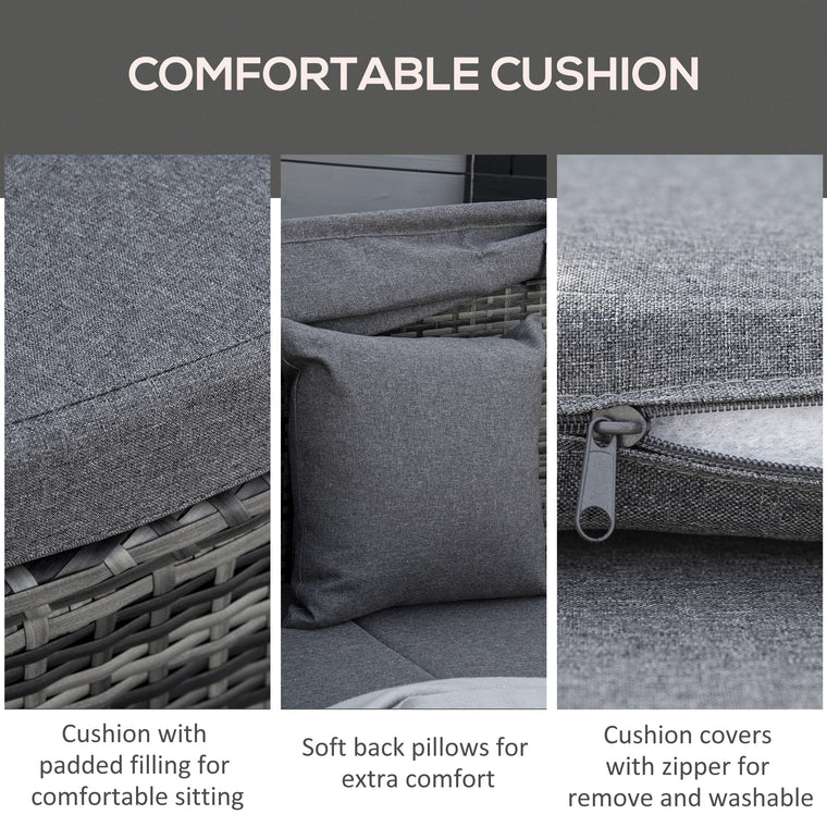 Grey 4-Piece Wicker Round Daybed Lounge Set