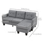 L-shaped Sofa, 3 Seater Couch with Ottoman, Corner Sofa with Thick Padded Cushion and Wood Legs, Light Grey
