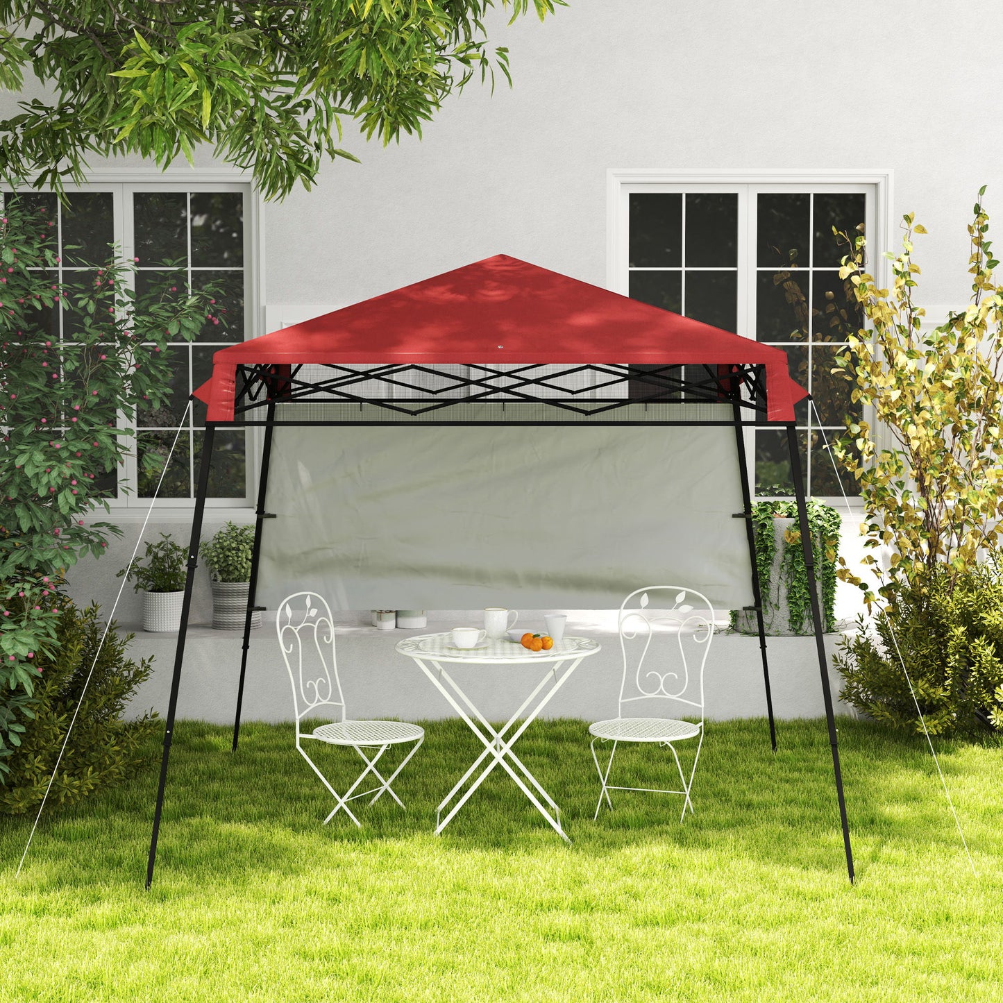 7' x 7' Garden Foldable Pop Up Gazebo Tent with Backpack & Inclined Legs Outdoor Party Canopy, Red & Black