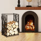 18.1" x 11.8" x 27.6" Firewood Rack with 4 Tools, Log Holder for Fireplace, Outdoor Indoor Wood Storage Stacker, Black