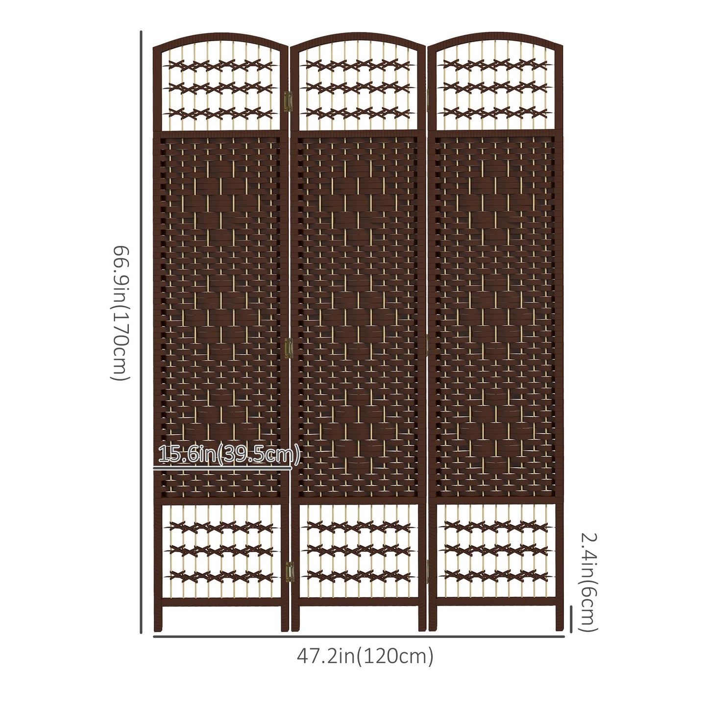 3 Panel Folding Room Divider, Portable Privacy Screen, Wave Fiber Room Partition for Home Office, Brown