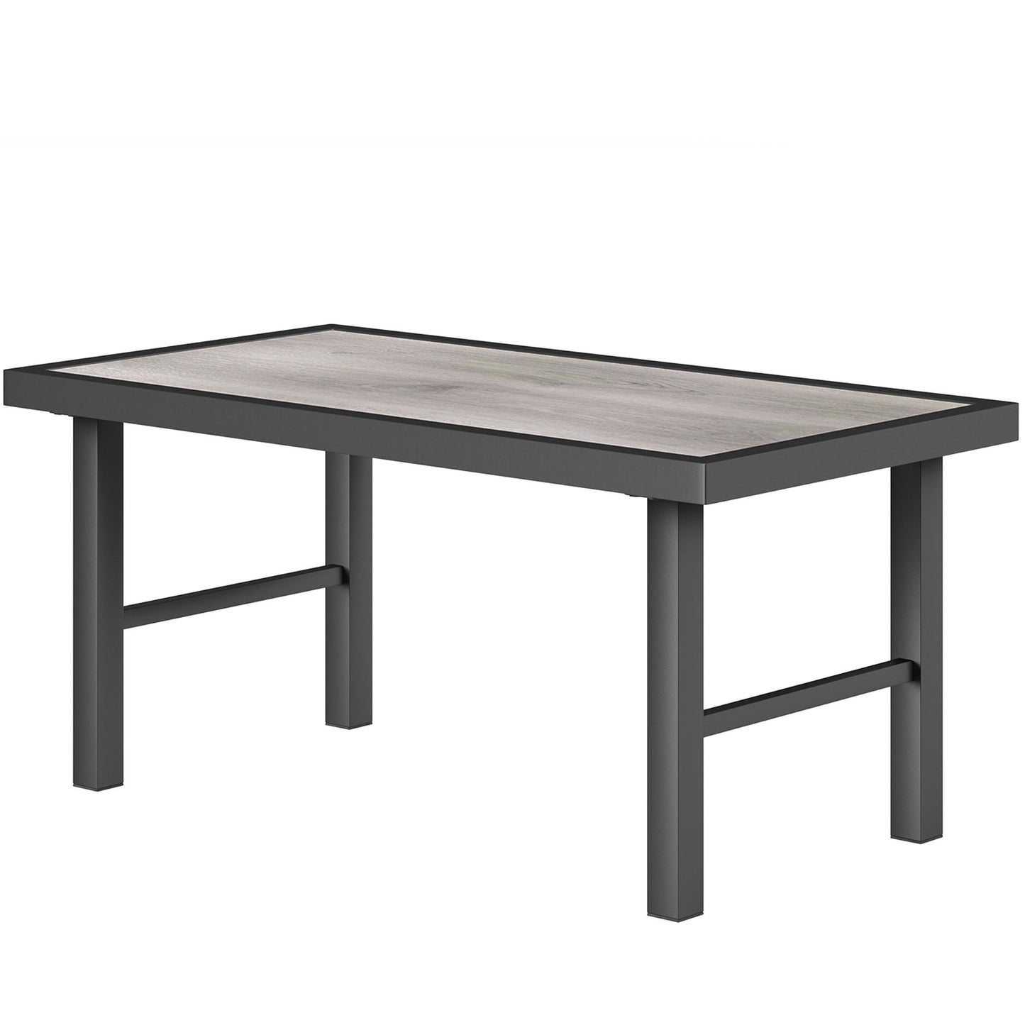 Outdoor Side Table with SPC Woodgrain Tabletop, Metal Patio Coffee Table for Outside Garden, Distressed Grey