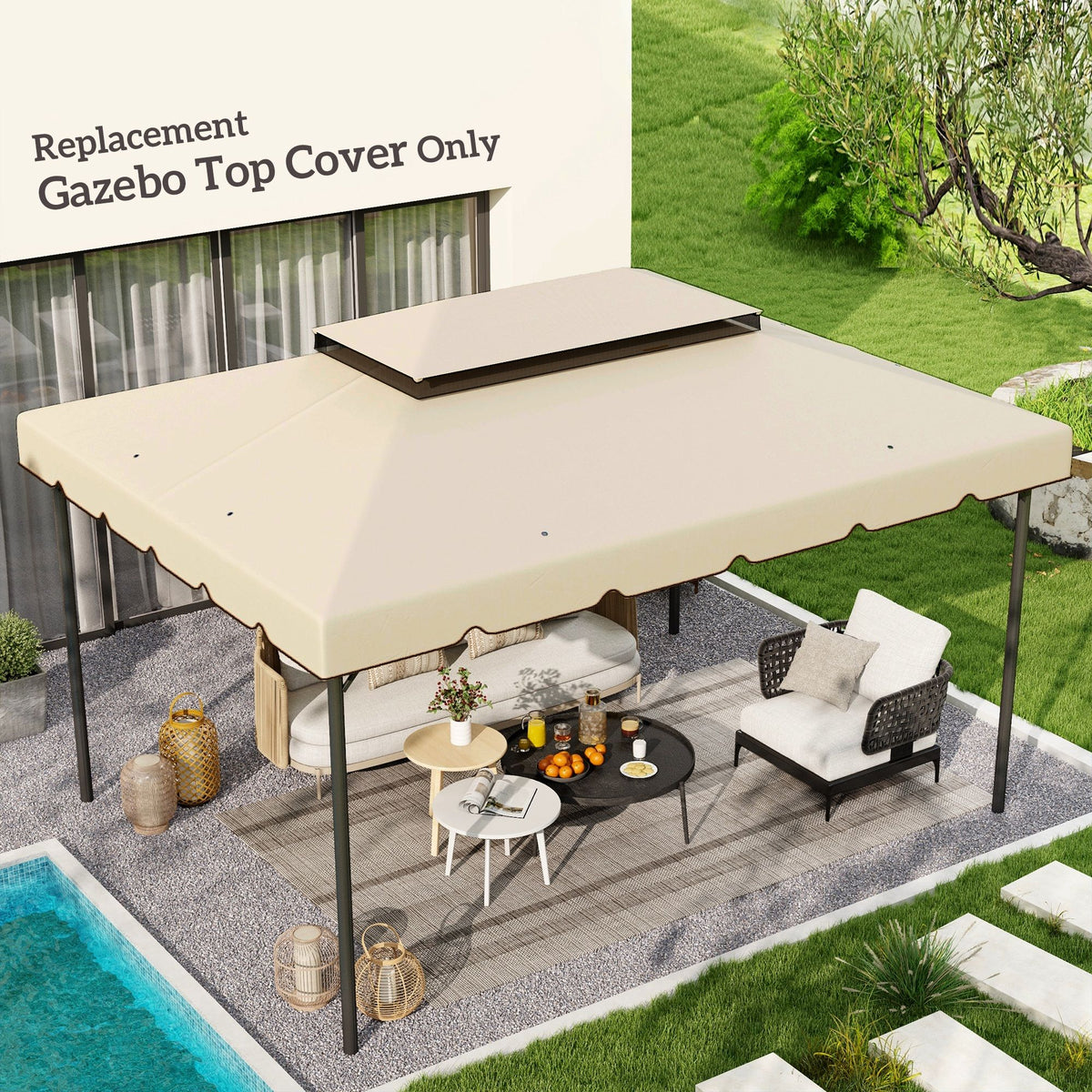 13' x 10' Gazebo Replacement Canopy, Gazebo Top Cover with Double Vented Roof for Garden Patio(TOP ONLY), Cream