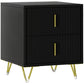 2-Drawer Nightstand with Metal Legs - Black