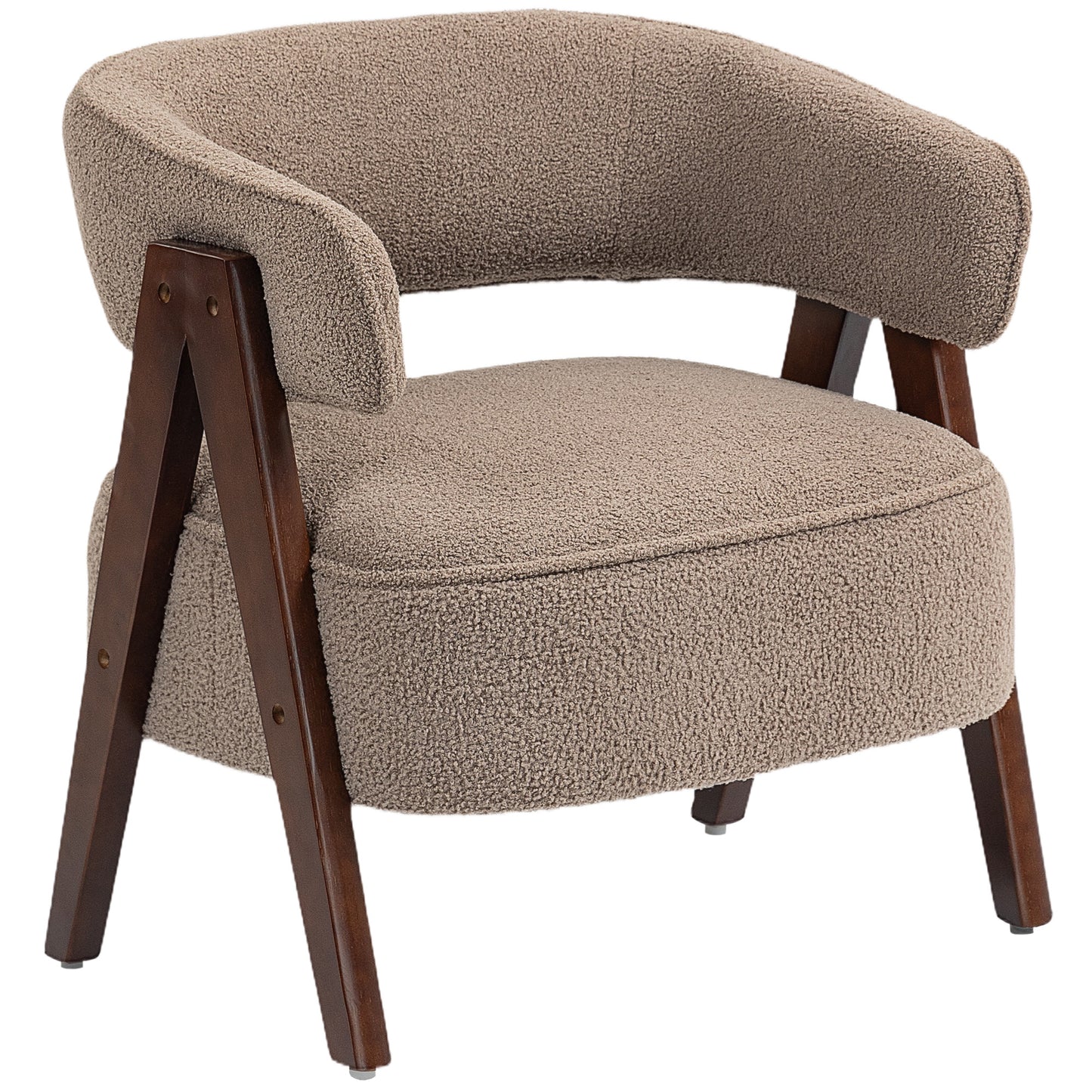 Sherpa Fleece Accent Chair, Upholstered Armchair with Solid Wood Legs and Steel Frame for Living Room, Light Brown