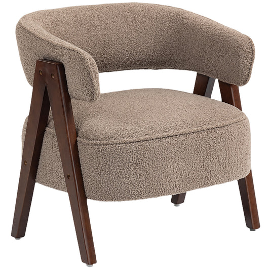 Sherpa Fleece Accent Chair with Wood Legs - Light Brown