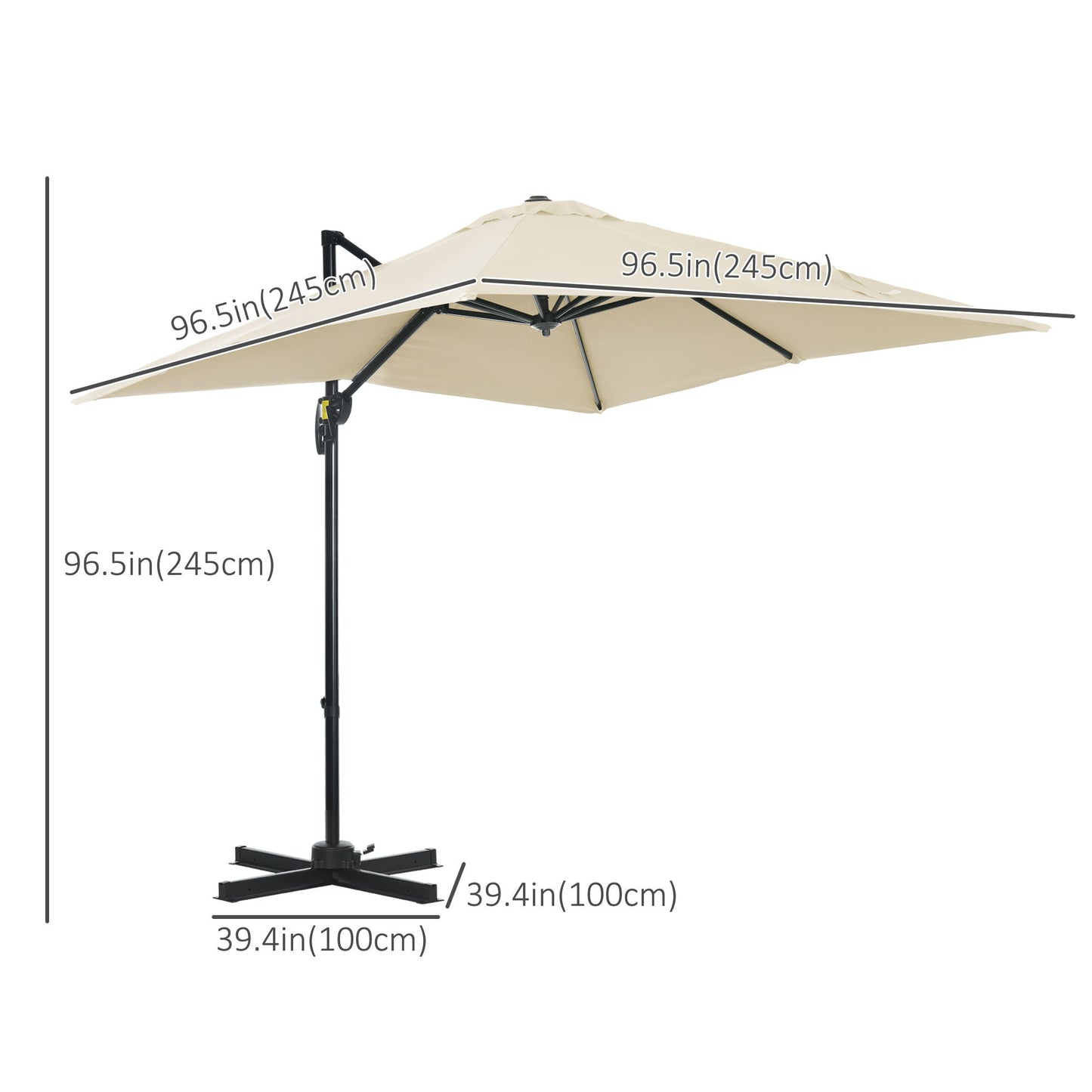 8' x 8' Square Patio Hanging Offset Umbrella with 360° Rotation, Aluminum Outdoor Cantilever Parasol with Crank & Tilt, Sun Canopy Shelter with Cross Base, White