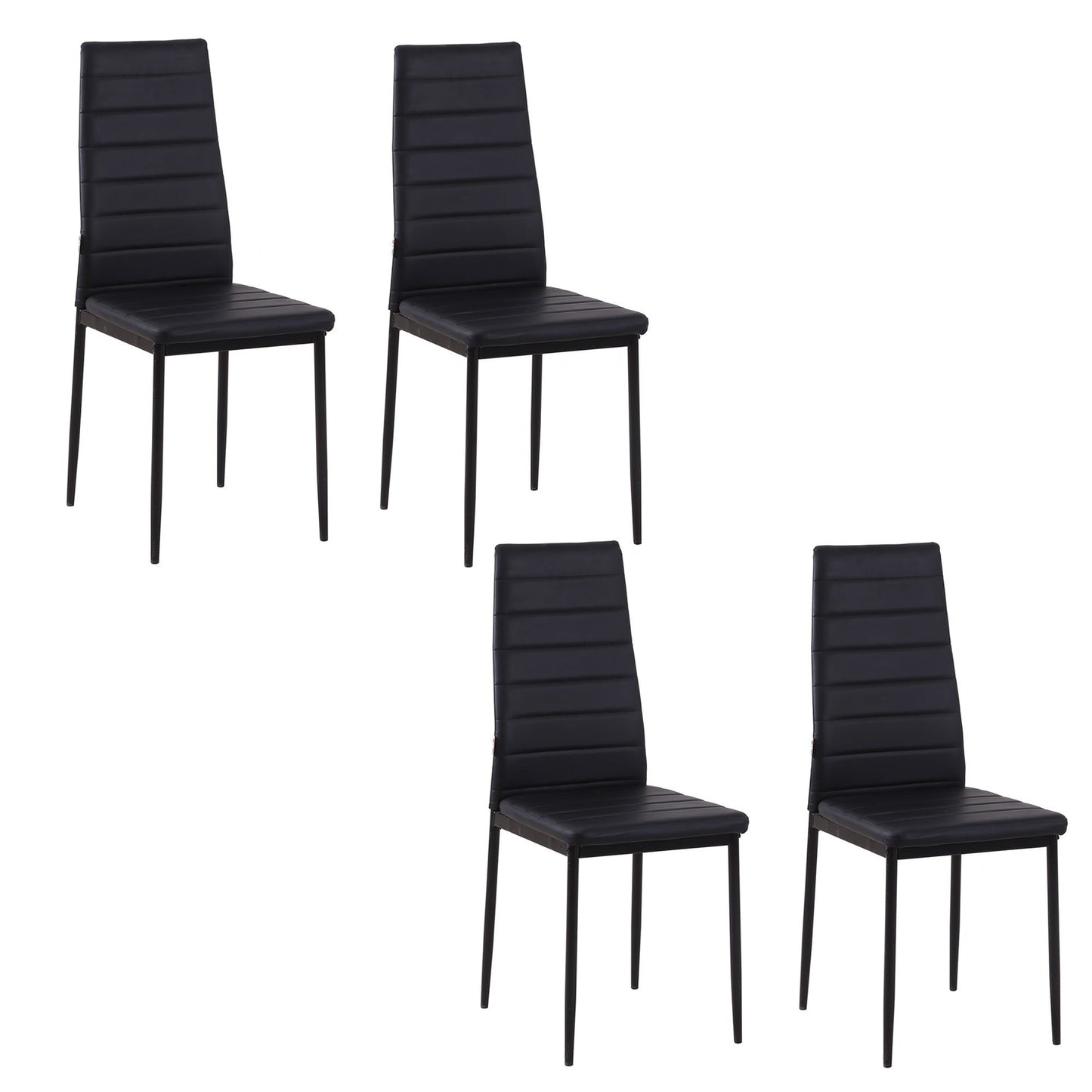 Set of 4 High-Back Upholstered Dining Chairs - Black