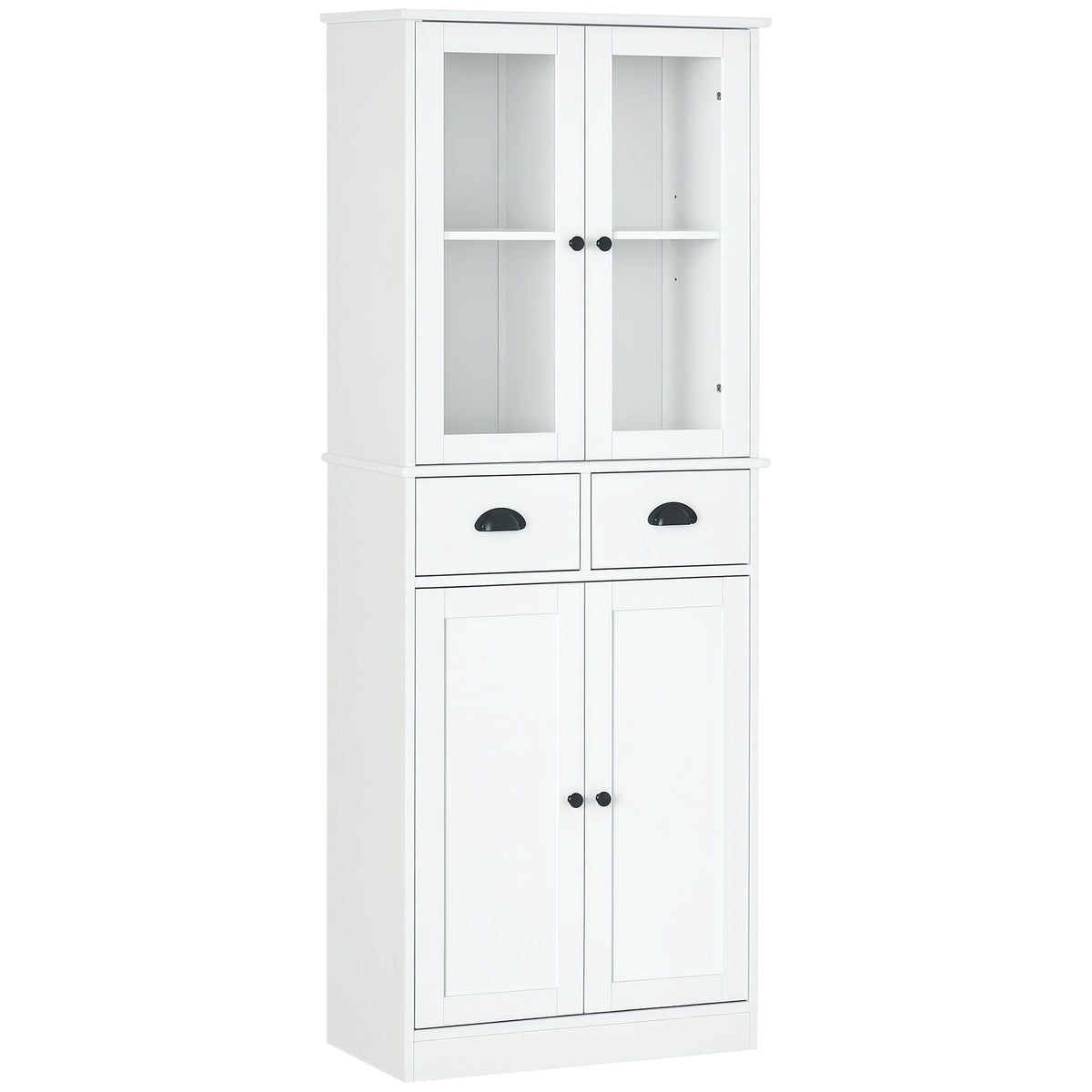 61" Kitchen Pantry Cabinet with Glass Doors - White