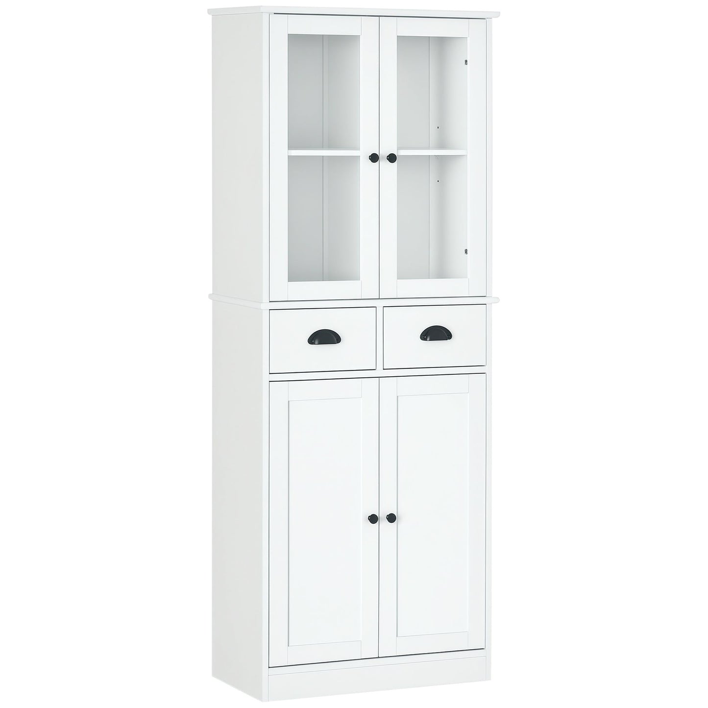61" Kitchen Pantry Cabinet with Glass Doors - White