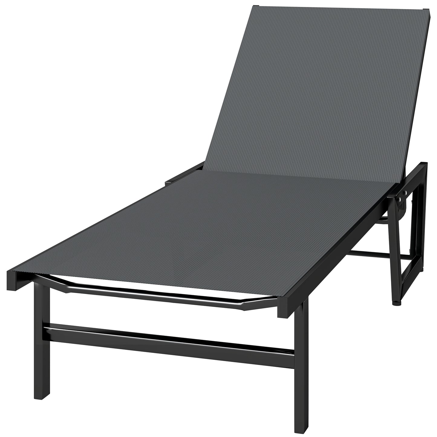 Lounge Chair Outdoor, 63 cm Wide Chaise Lounge Tanning Chair, 4-Position Outdoor Tanning Lounger, Dark Grey