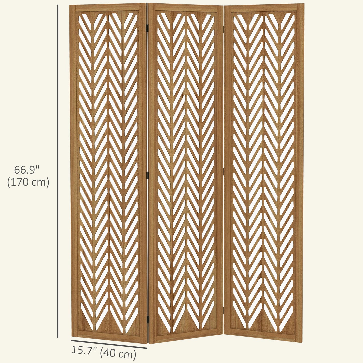 3 Panel Room Divider, 5.6ft Tall Wood Folding Privacy Screens, Freestanding Partition Wall Dividers, Light Brown