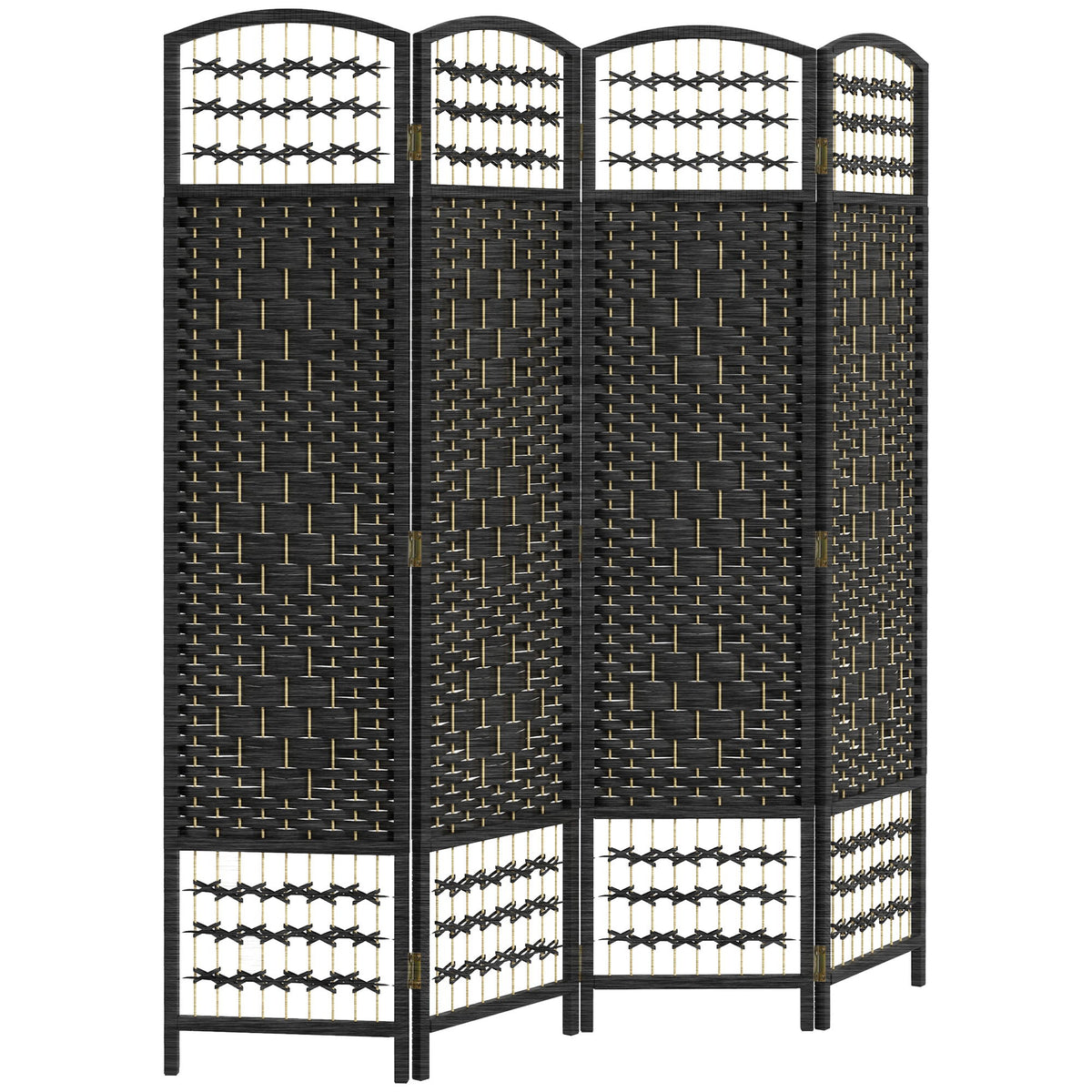 4 Panel Folding Room Divider, Portable Privacy Screen, Wave Fiber Room Partition for Home Office, Black