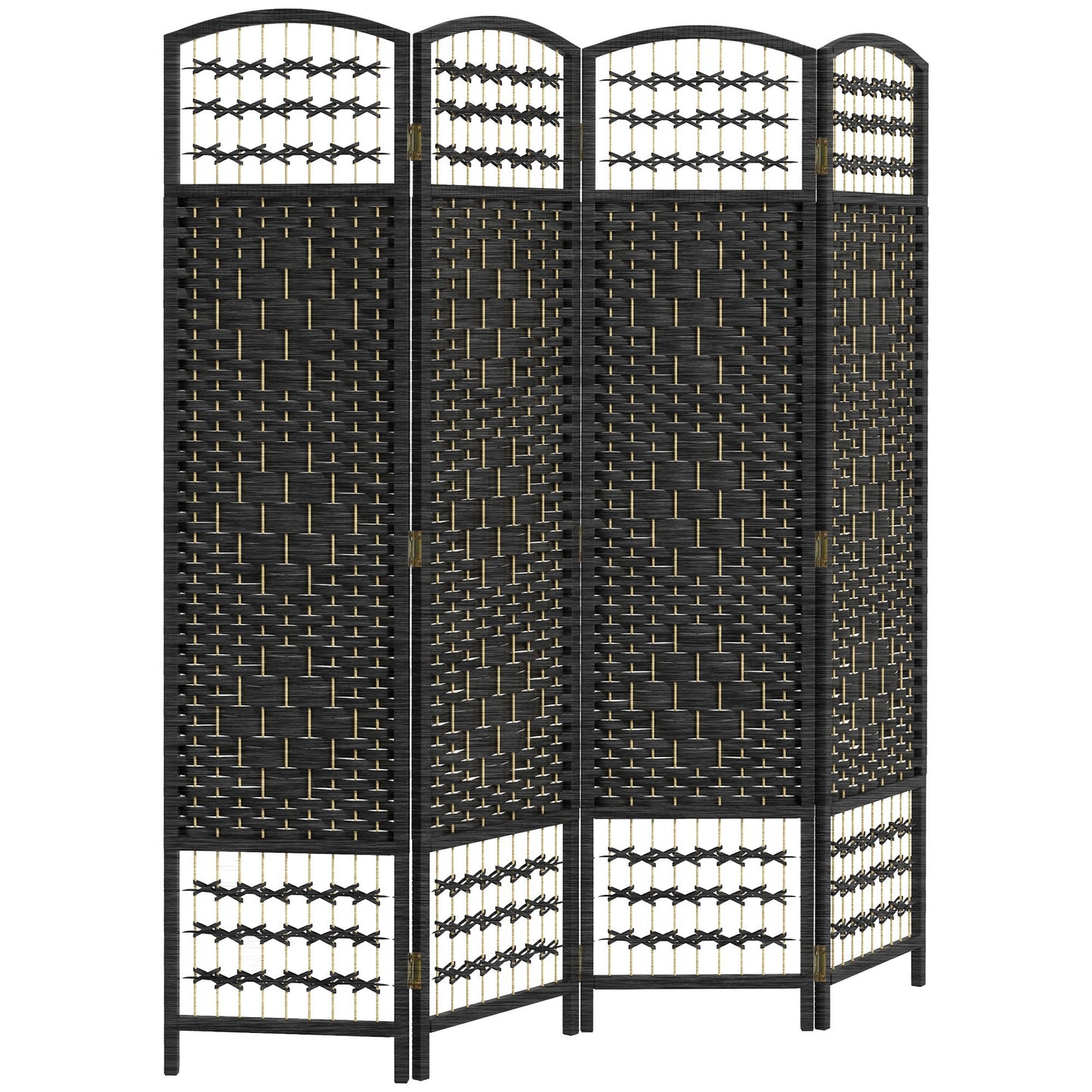 4 Panel Folding Room Divider, Portable Privacy Screen, Wave Fiber Room Partition for Home Office, Black