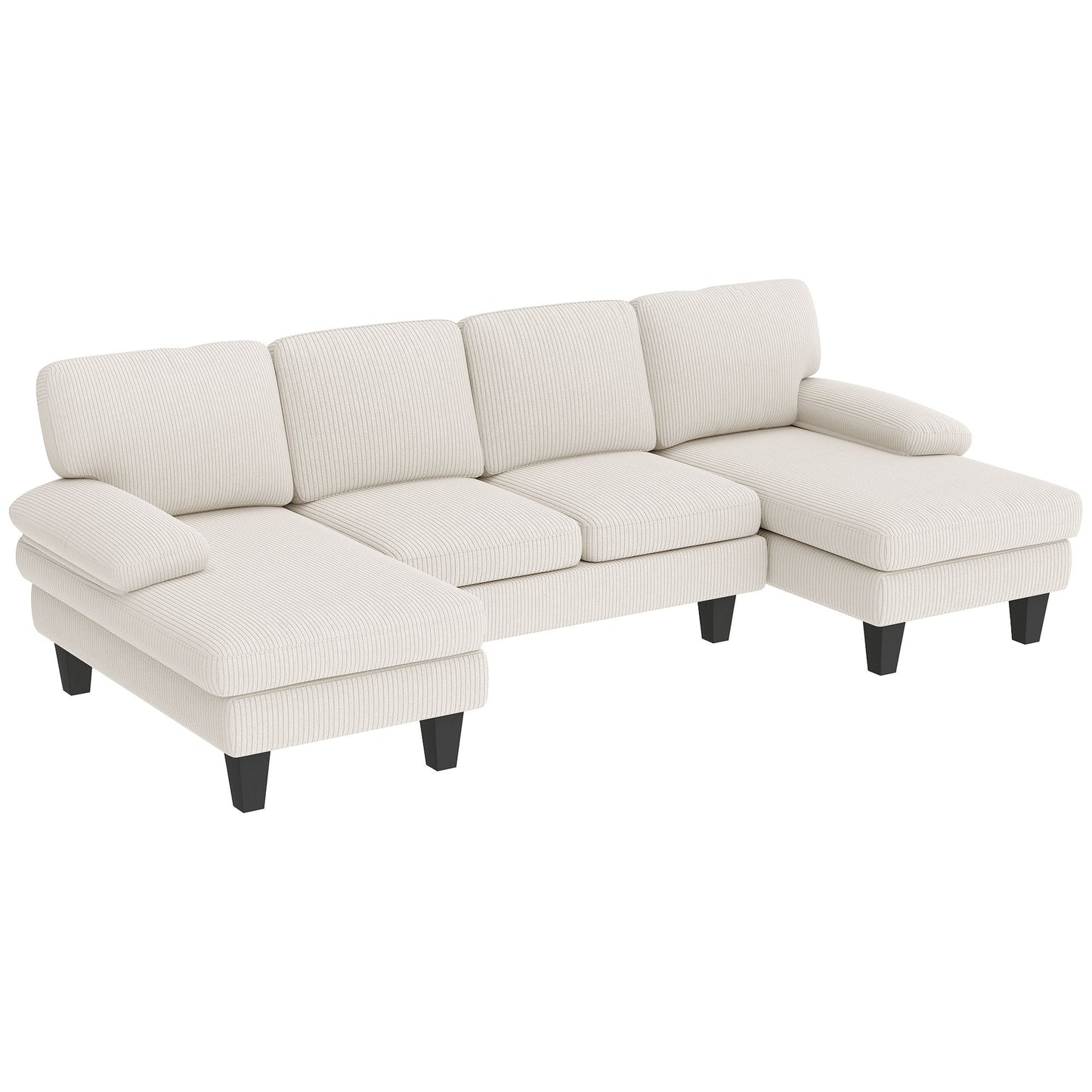 Sectional Sofa, U Shaped Couch with Double Chaise, Pillow-top Armrests and Spring Cushions, 2200lb Capacity, Beige