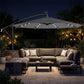 9.7ft Solar LED Cantilever Patio Umbrella with 32 LED Lights, Cross Base, Crank Handle, for Poolside, Deck, Dark Grey
