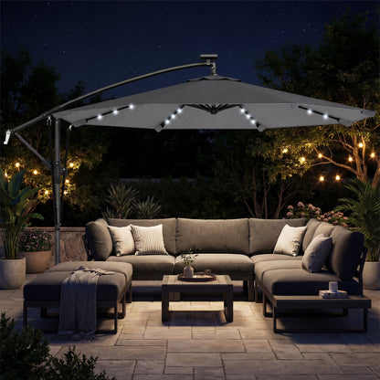 9.7ft Dark Grey Solar LED Cantilever Umbrella with Crank
