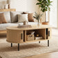 Coffee Table with Sliding Tambour Doors and Storage Center Table with Metal Legs, 39", Natural