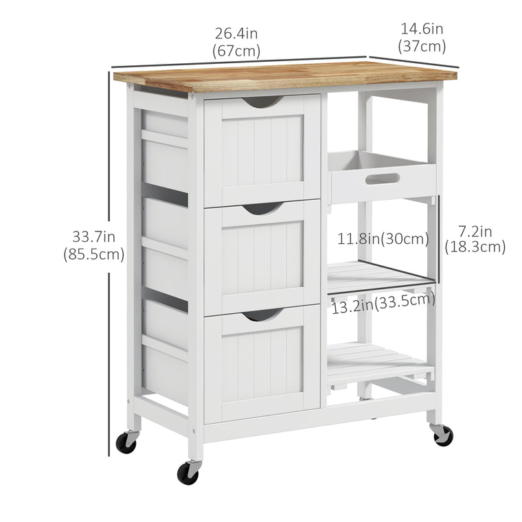 Rolling Kitchen Island Cart with 3 Drawers