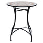 23.5" Mosaic Round Patio Table, Metal Side Bistro Coffee Table, Outdoor Furniture, Ceramic Tabletop for Garden Lawn