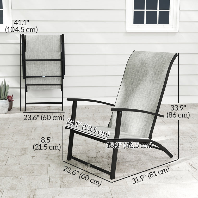 Folding Lawn Chairs with Armrests and High Back, Set of 2