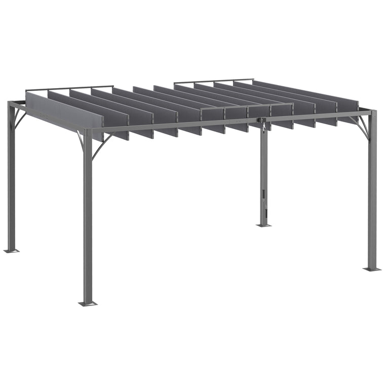 12.8' x 9.7' Grey Louvered Metal Pergola with Retractable Roof