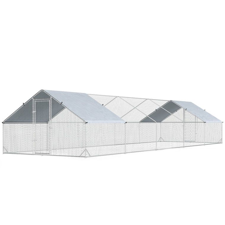 32.8' x 9.8' Metal Chicken Coop with Water & UV Protection