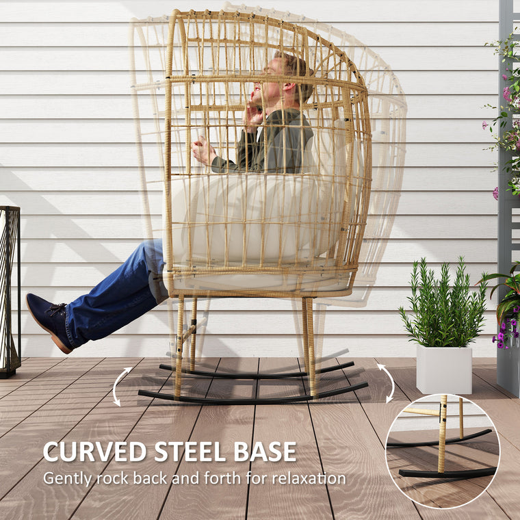 Oversized Wicker Rocking Egg Chair with Thick Cushions