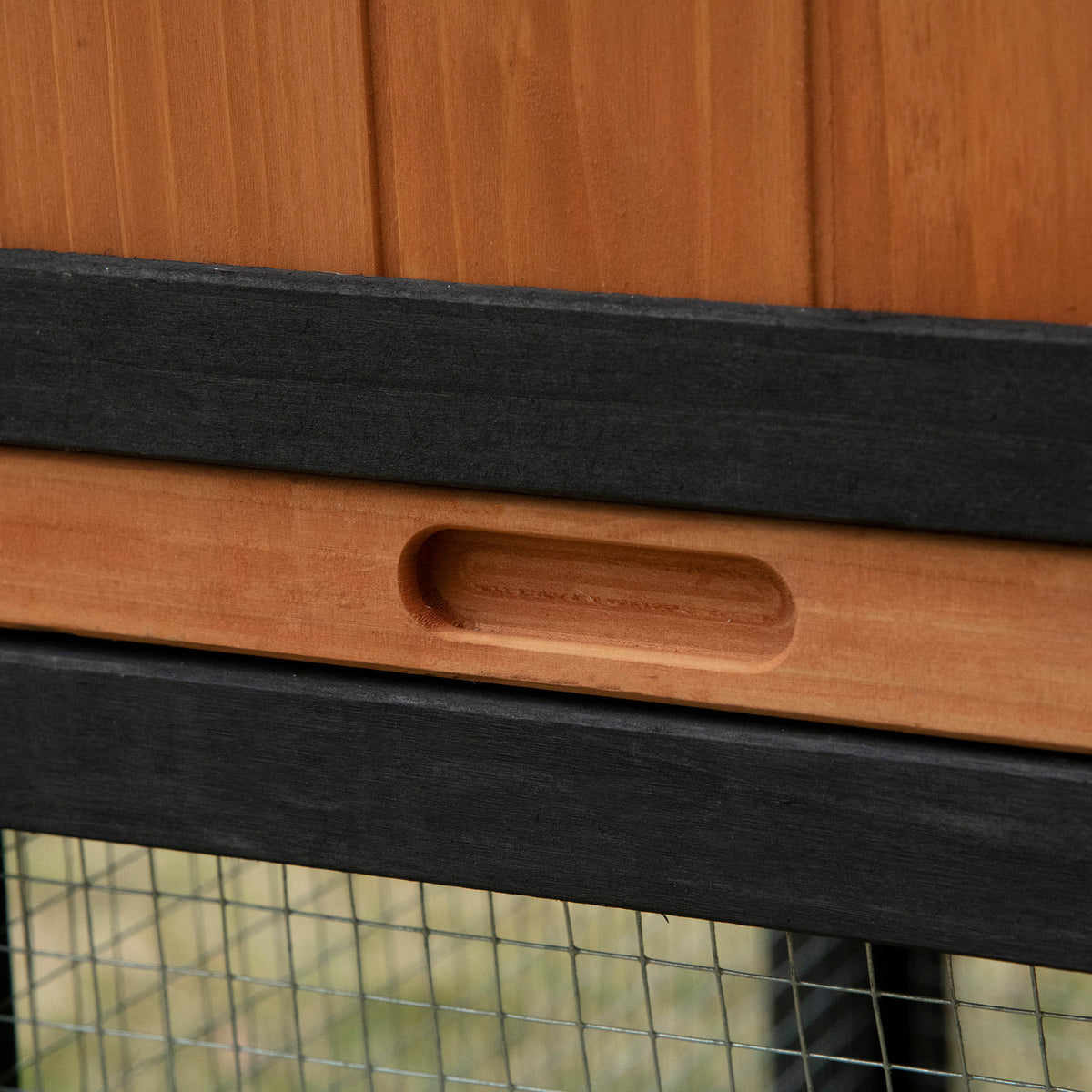 69" Black Wooden Rabbit Hutch with Run & Ramp