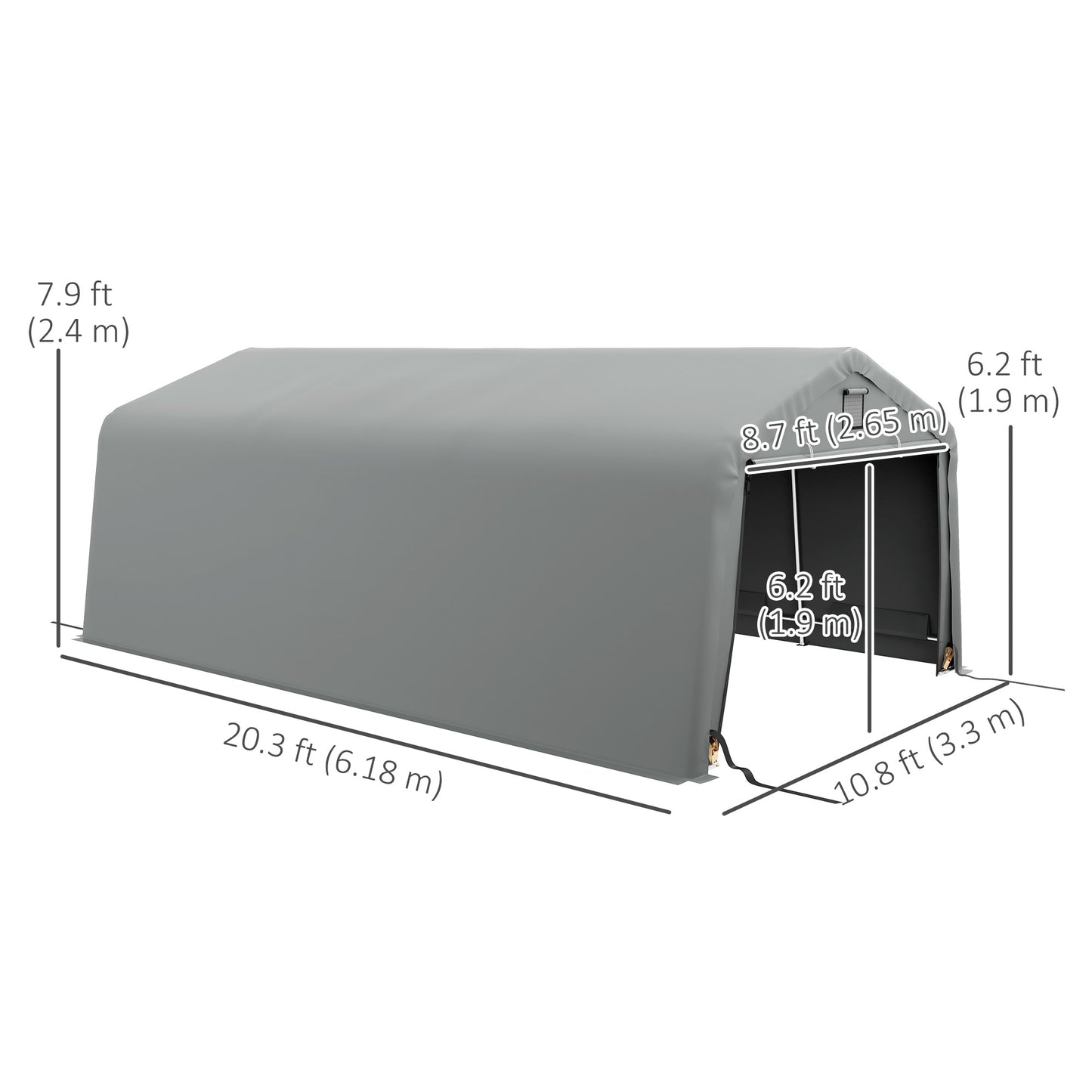 Portable Garage, Heavy Duty Carport Canopy with Ventilation Windows and Large Roll-up Door, Dark Grey