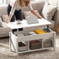 Lift Top Coffee Table, Modern Center Table with Storage Shelves and Hidden Compartment for Living Room, 41" L, White