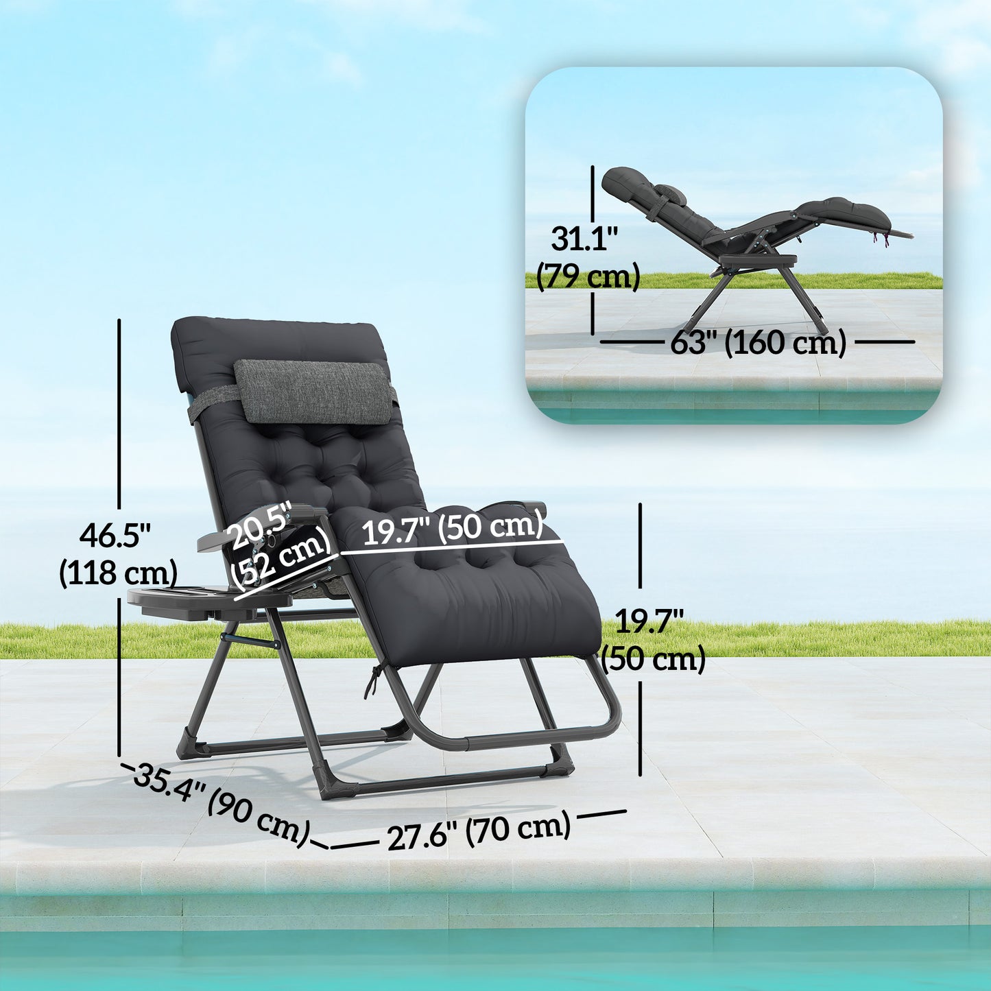 Padded Zero Gravity Chair, Folding Recliner Chair, Patio Lounger with Cup Holder, Adjustable Backrest, Removable Cushion for Outdoor, Deck, Poolside, Red