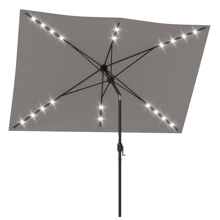 6.5x10ft Light Grey Aluminum Market Parasol with Solar LEDs