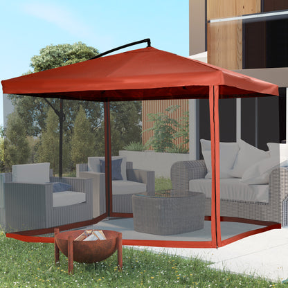 Wine Red Offset Umbrella with Net, Cross Base & 8 Ribs