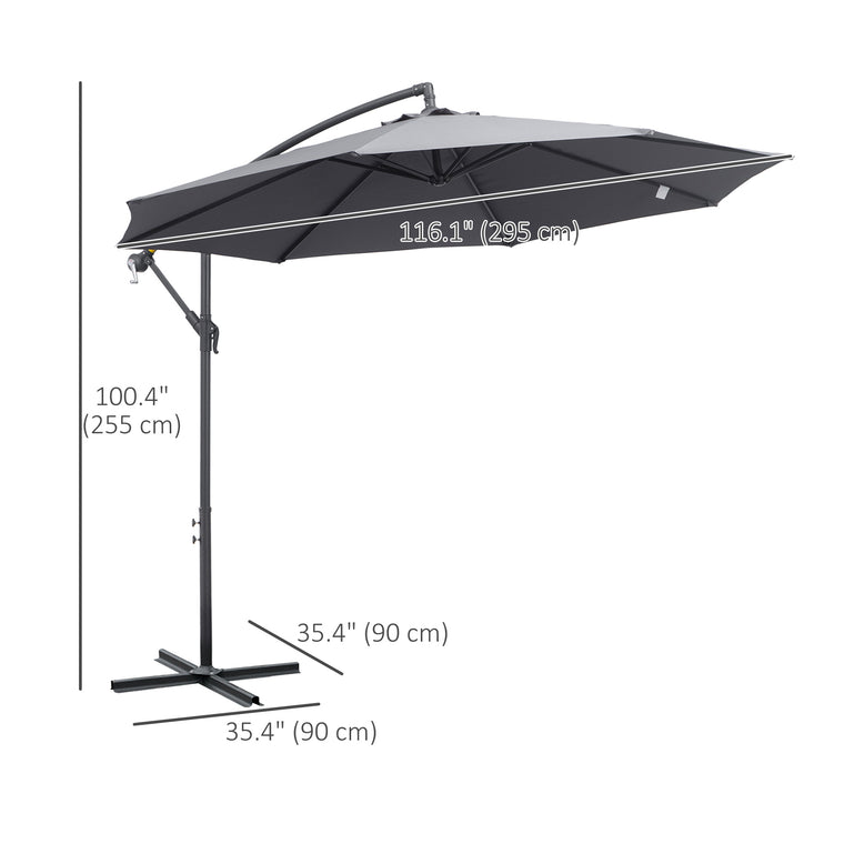 10ft Grey Banana Cantilever Umbrella with Base & Crank
