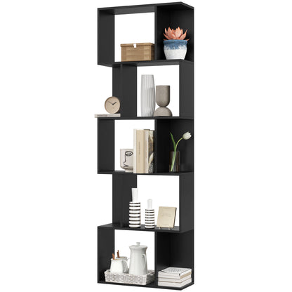 5-Tier S-Shaped Geometric Bookshelf - Black