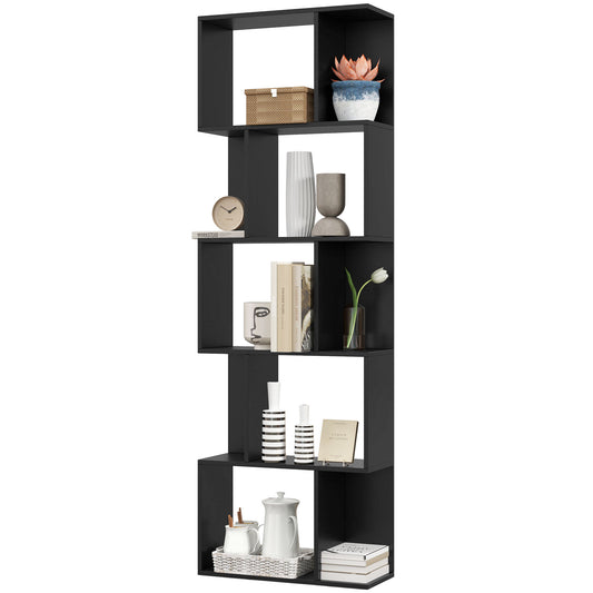 5-Tier S-Shaped Geometric Bookshelf - Black