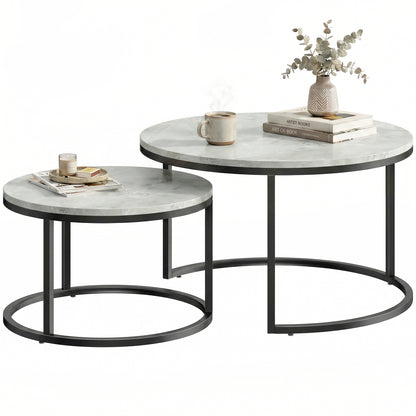 Nesting Coffee Table Set of 2 with Metal Base - Marble Grey