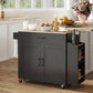 Kitchen Island with Storage, Rolling Kitchen Cart with Foldable Drop Leaf, Power Outlet and USB Ports, Black