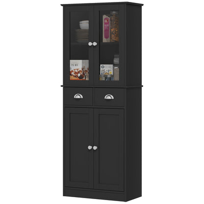 61" Kitchen Pantry Cabinet with Glass Doors - Black