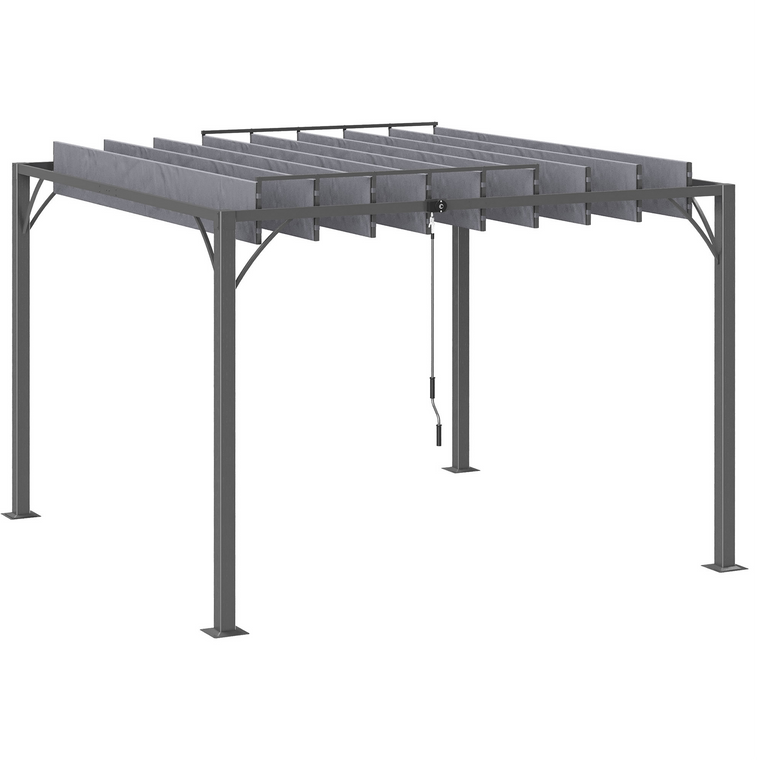9.7' x 9.7' Grey Louvered Pergola with Retractable Roof