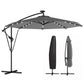 9.7ft Solar LED Cantilever Patio Umbrella with 32 LED Lights, Cross Base, Crank Handle, for Poolside, Deck, Dark Grey