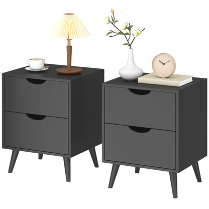 Nightstand Set of 2 with 2 Drawers and Pine Legs - Black