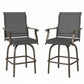 Outdoor Bar Stools Set of 2, Swivel Bar Height Chairs with High Back, Curved Armrests and Steel Frame, Black