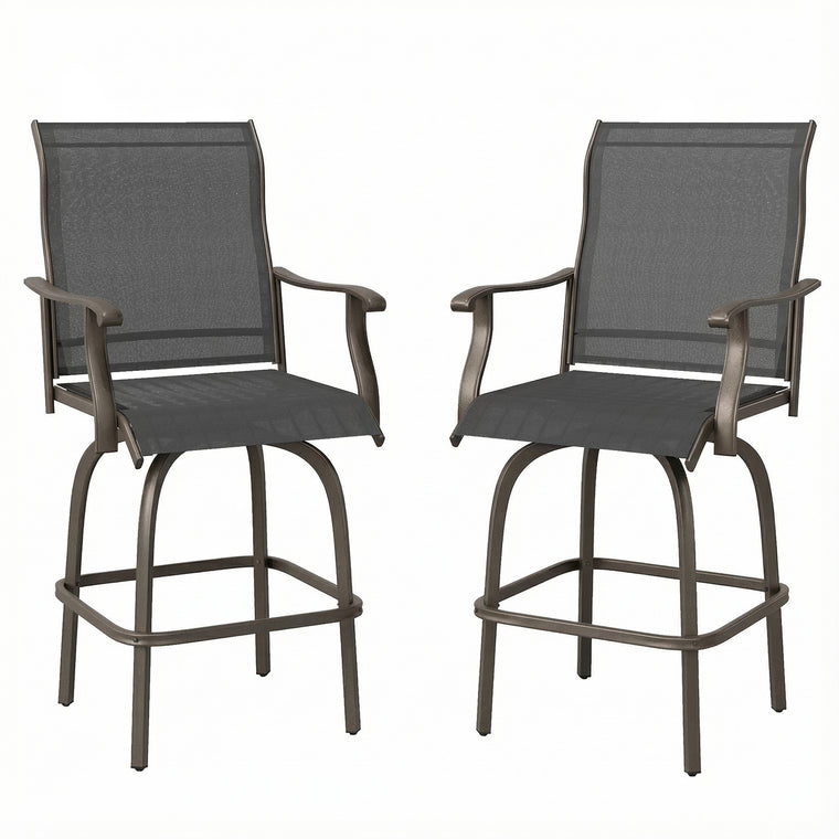 Black Swivel Bar Stools with High Back and Armrests