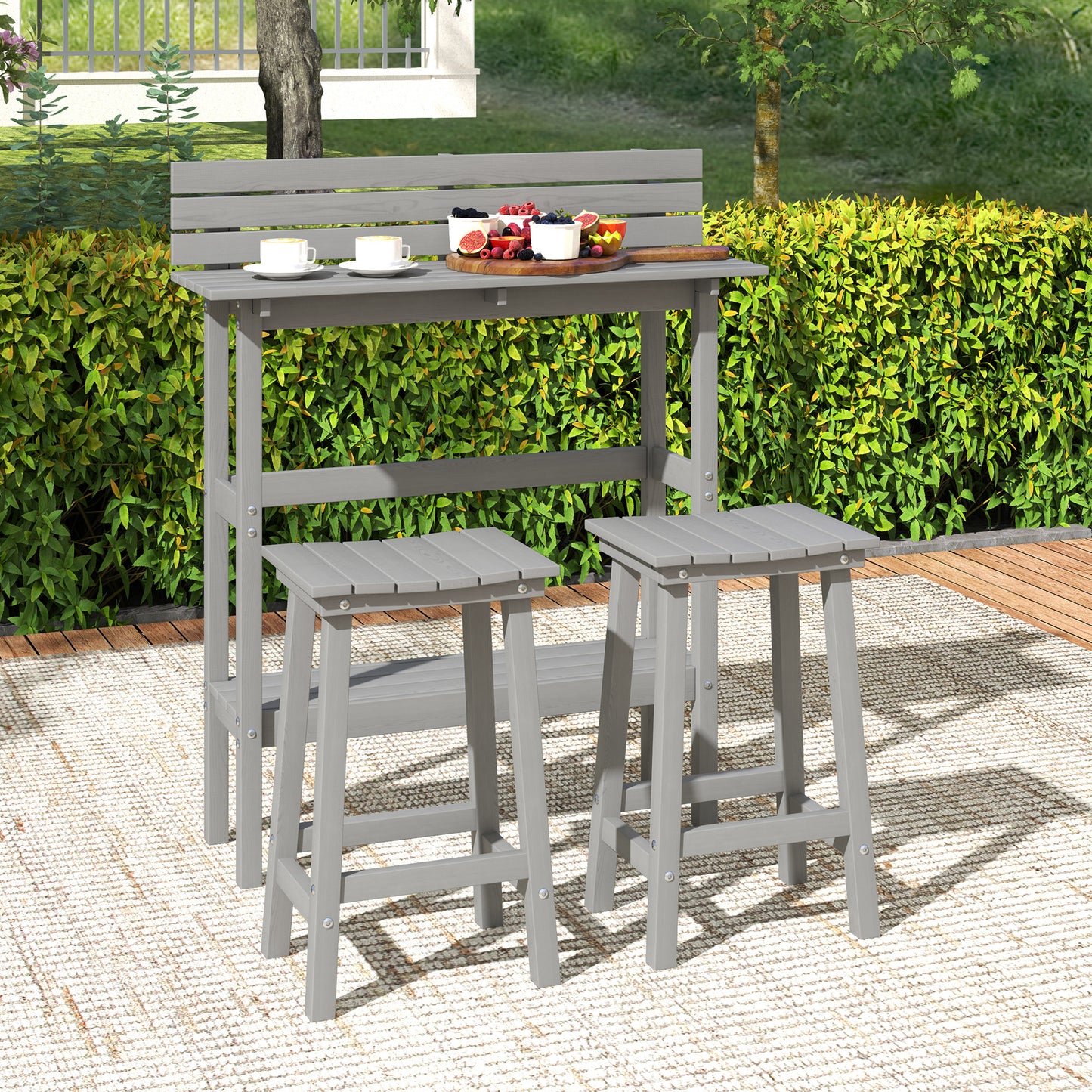 3 Piece Patio Bar Set with 43"H Bar Table and 2 Bar Stools, for Balcony, Backyard, Porch
