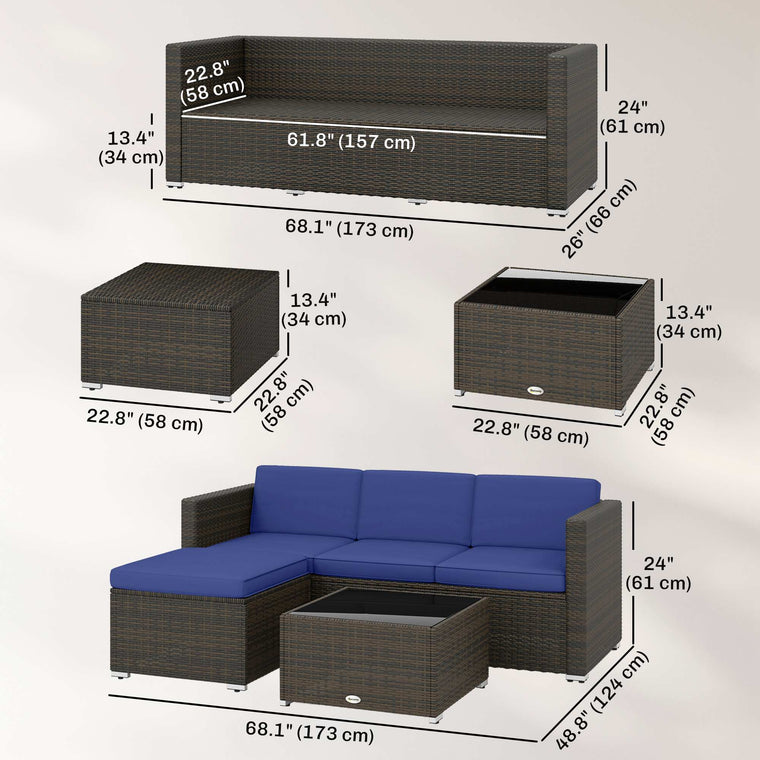3-Piece PE Rattan Corner Sofa Set with Glass Top Table