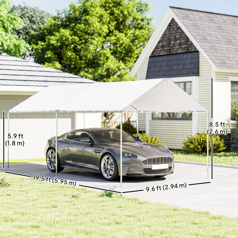 10' x 20' White Galvanized Carport with Anchor Kit