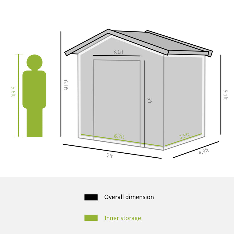 7' x 4' x 6' Metal Storage Shed with Double Doors