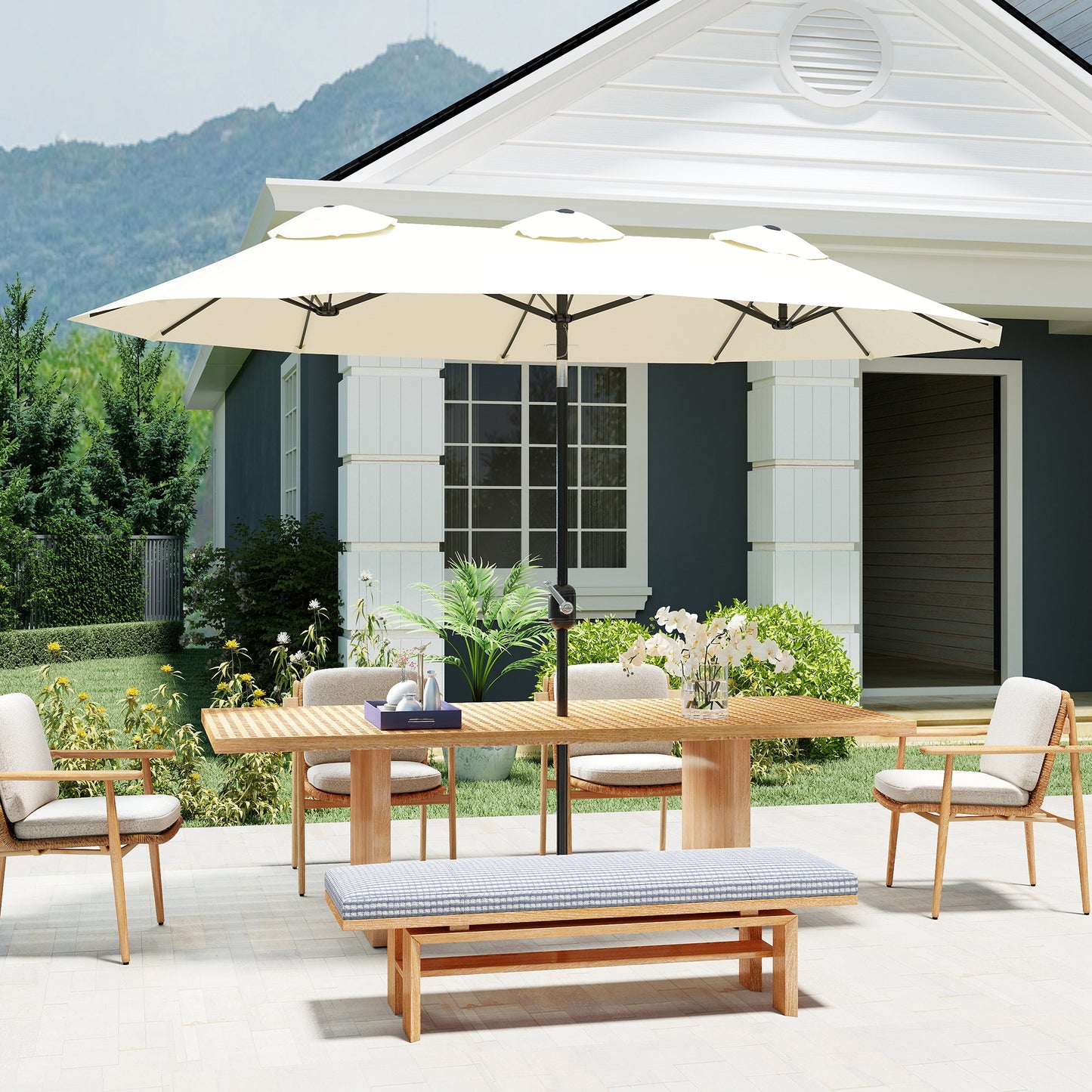 9.7' Double-sided Outdoor Patio Umbrella with Tilt, Crank and Vents, Cream White